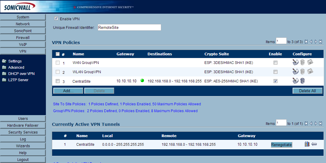 Active VPN Tunnels