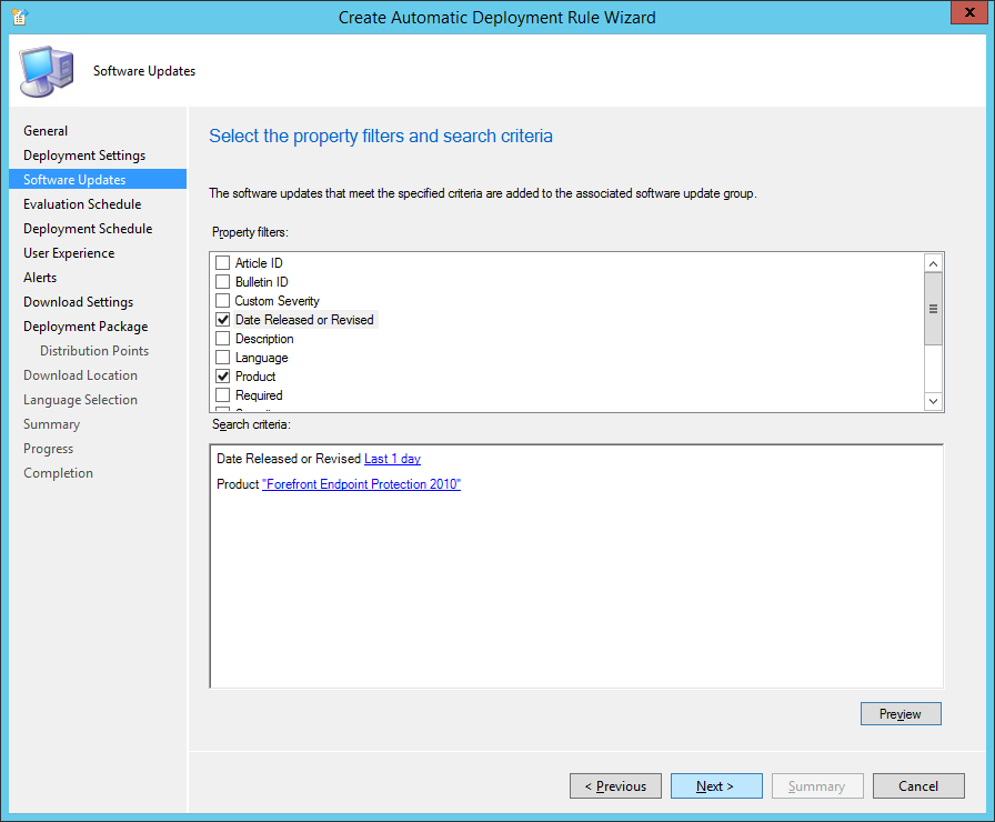 System Center 2012 R2 Configuration Manager - Create Automatic Deployment Rule Wizard - Endpoint Protection - Software Updates