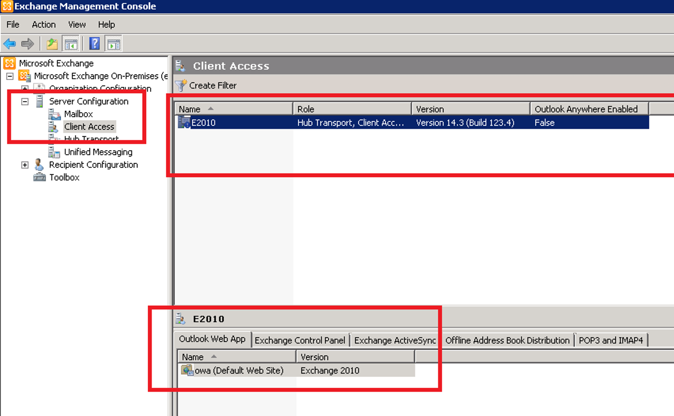 Exchange Management Console (2010) - Outlook Web App