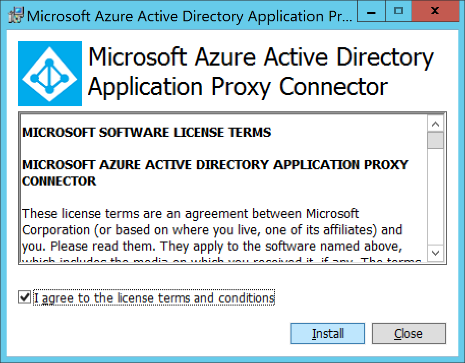 Microsoft Azure Active Directory Application Proxy Connector - I agree