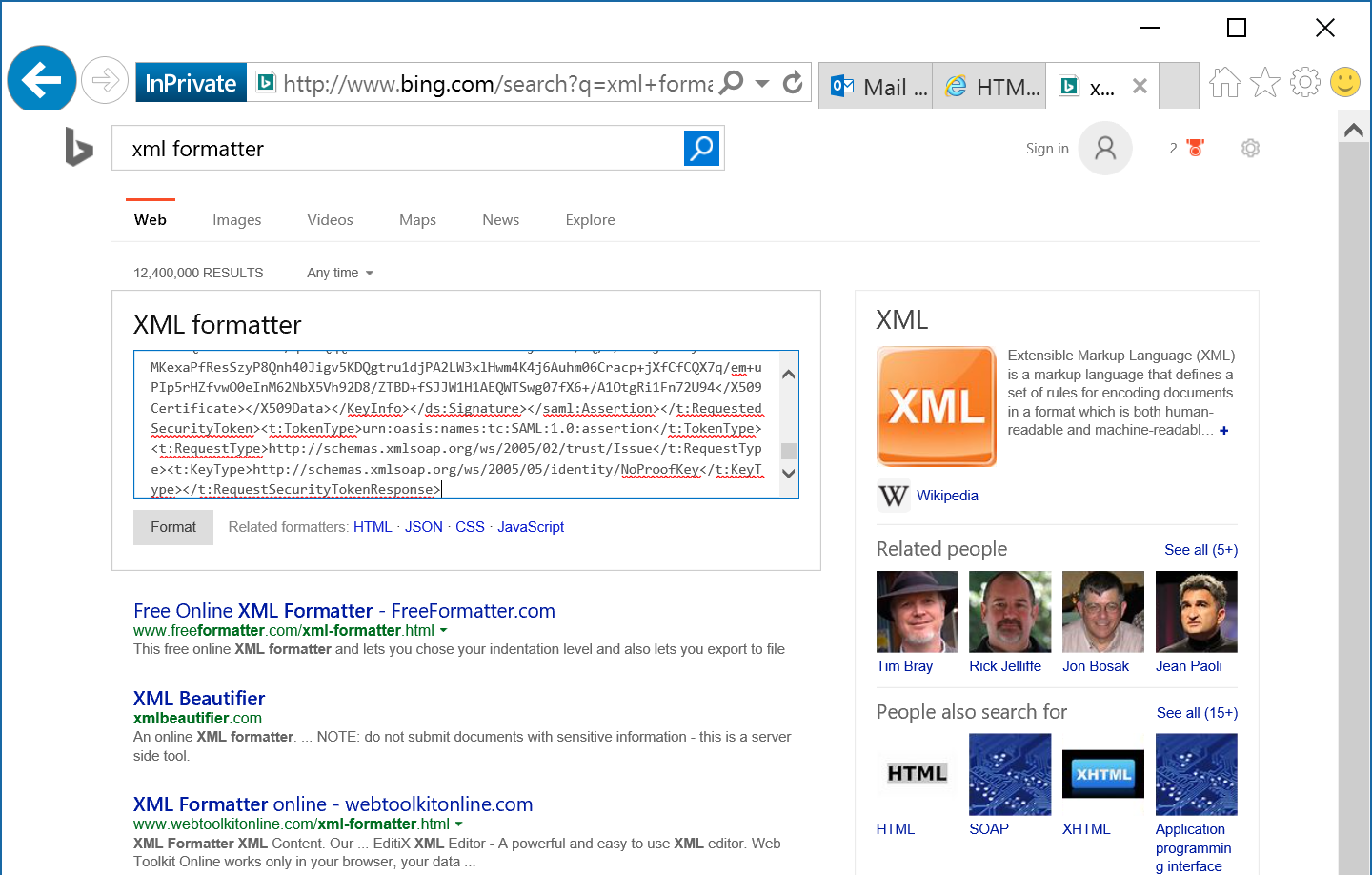 Bing - XML Formatter - SAML Token