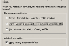 Windows 2000 - Driver Signing Options