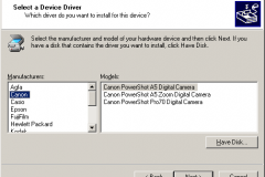 Windows 2000 - Scanners and Camera Installation Wizard - Select a Device Driver