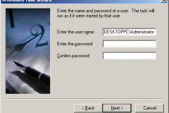 Windows 2000 - Scheduled Task Wizard - Enter the name and password