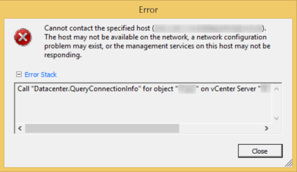 VMware - Error Datacenter.QueryConnectionInfo