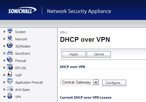 site to site vpn sonicwall dhcp error