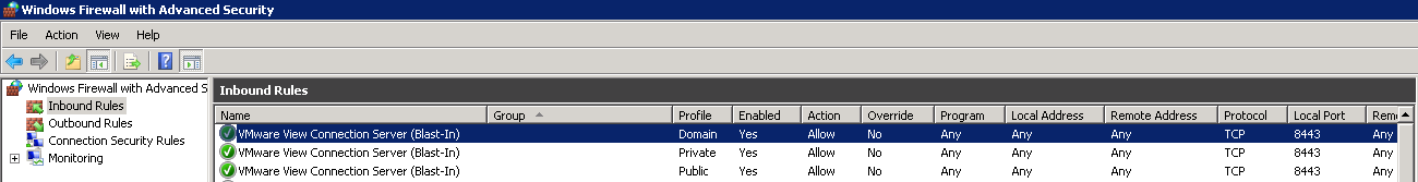 VMware Horizon View Security Server Windows Firewall