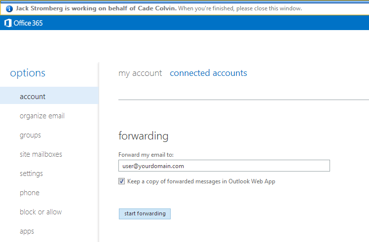 Office 365] - Forwarding email from one mailbox to another with ADFS turned  on - Jack Stromberg