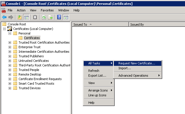 mmc - personal certificates request