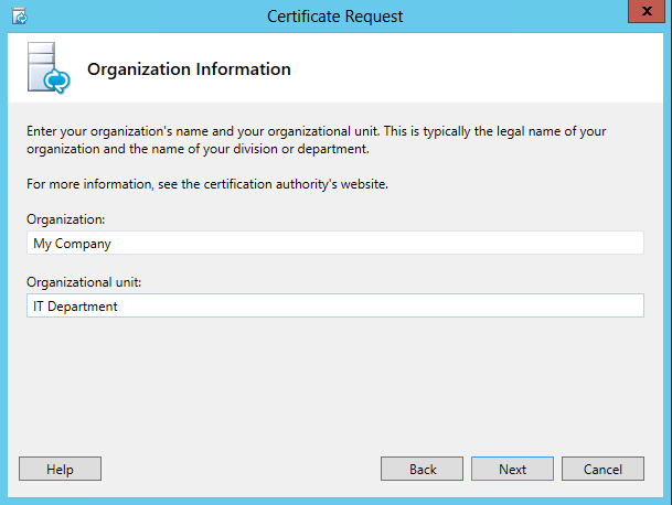 Certificate Request - Organization Information