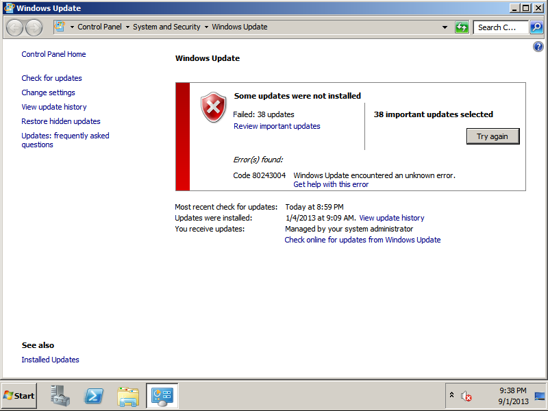Code 80243004 - Windows Update encountered an unknown error