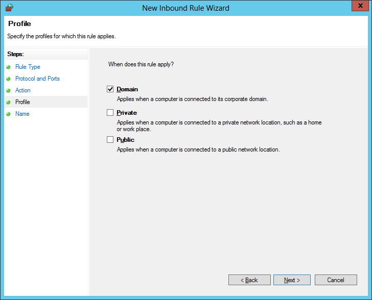 New Inboud Rule Wizard - Domain