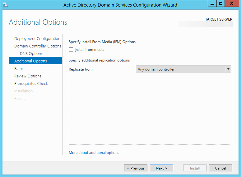 Active Directory Domain Services Configuration Wizard - Additional Options