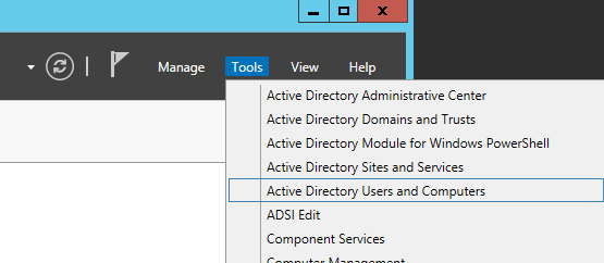 Server Manager - Active Directory Users and Computers