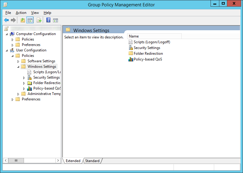 Server 2012 - Group Policy Management Editor - User Configuration - Policies - Windows Settings