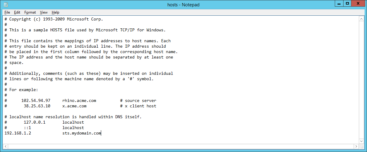 hosts file - adfs manual entry