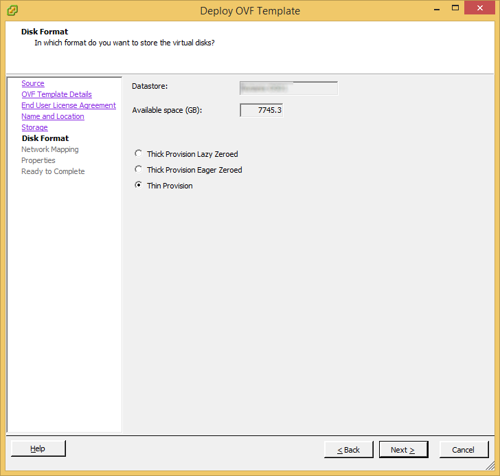 Deploy OVF Template - vShield Manager - Disk Format
