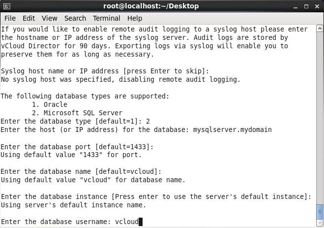Install vmware-vcloud-director-5.5 - Microsoft SQL Server - database user