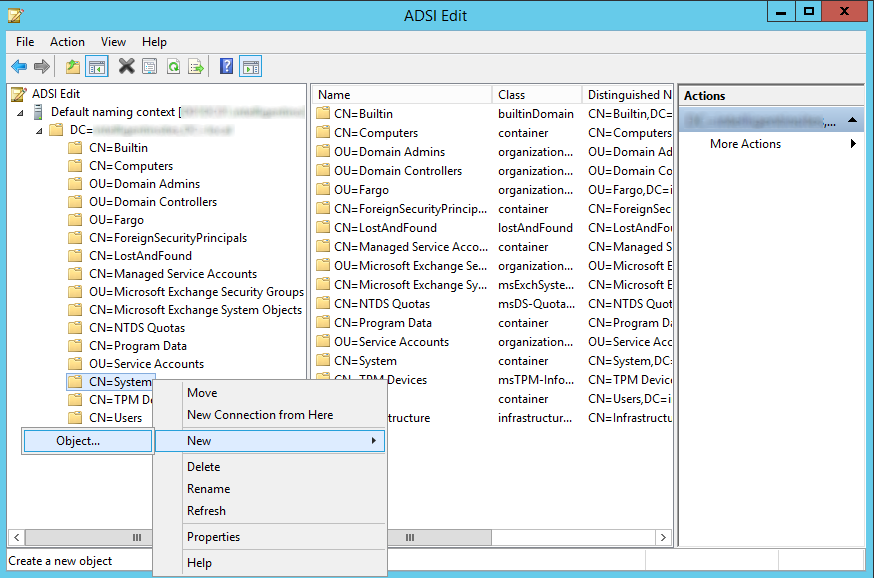 ADSI Edit - System - New - Object