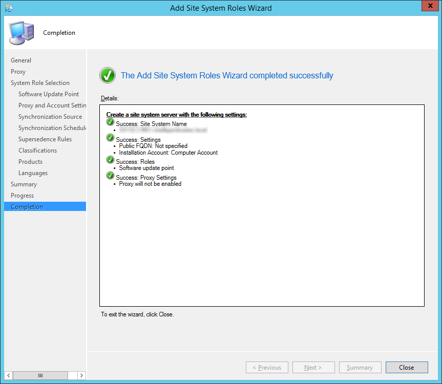 System Center 2012 R2 Configuration Manager - Add Site System Roles Wizard - Completion