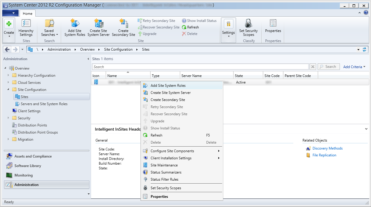 System Center 2012 R2 Configuration Manager - Administration - Site Configuration - Sites - Add Site System Roles