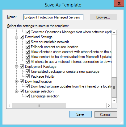 System Center 2012 R2 Configuration Manager - Create Automatic Deployment Rule Wizard - Endpoint Protection - Summary - Save as Template