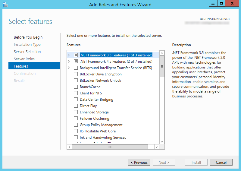 Add Roles and Features Wizard - Server 2012 R2 - NET Framework 3
