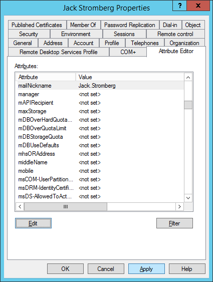Active Directory Users and Computers - User - Properties - Attribute Editor - mailNickname - Apply