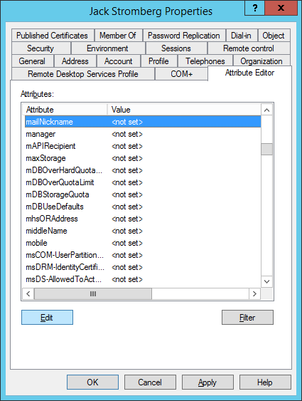 Active Directory Users and Computers - User - Properties - Attribute Editor - mailNickname