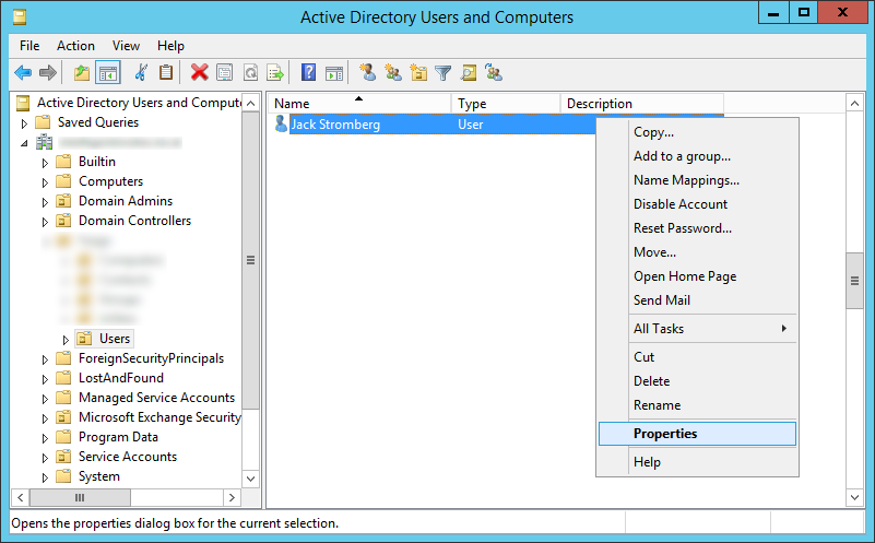 Active Directory Users and Computers - User - Properties