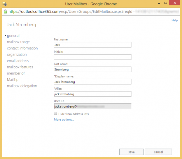 Office 365 Change the Alias attribute of an Exchange mailbox for a