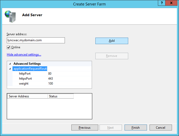 LyncRP - Internet Information Services IIS Manager - Server Farms - Create Server Farm - Add Server - lyncwac