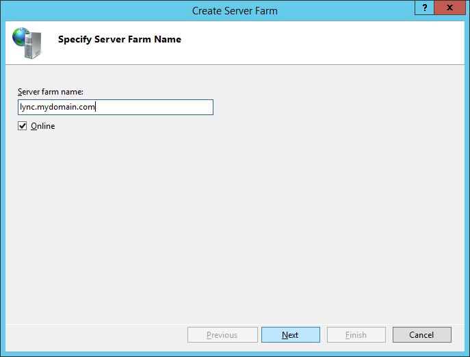 LyncRP - Internet Information Services IIS Manager - Server Farms - Create Server Farm - Server Farm Name