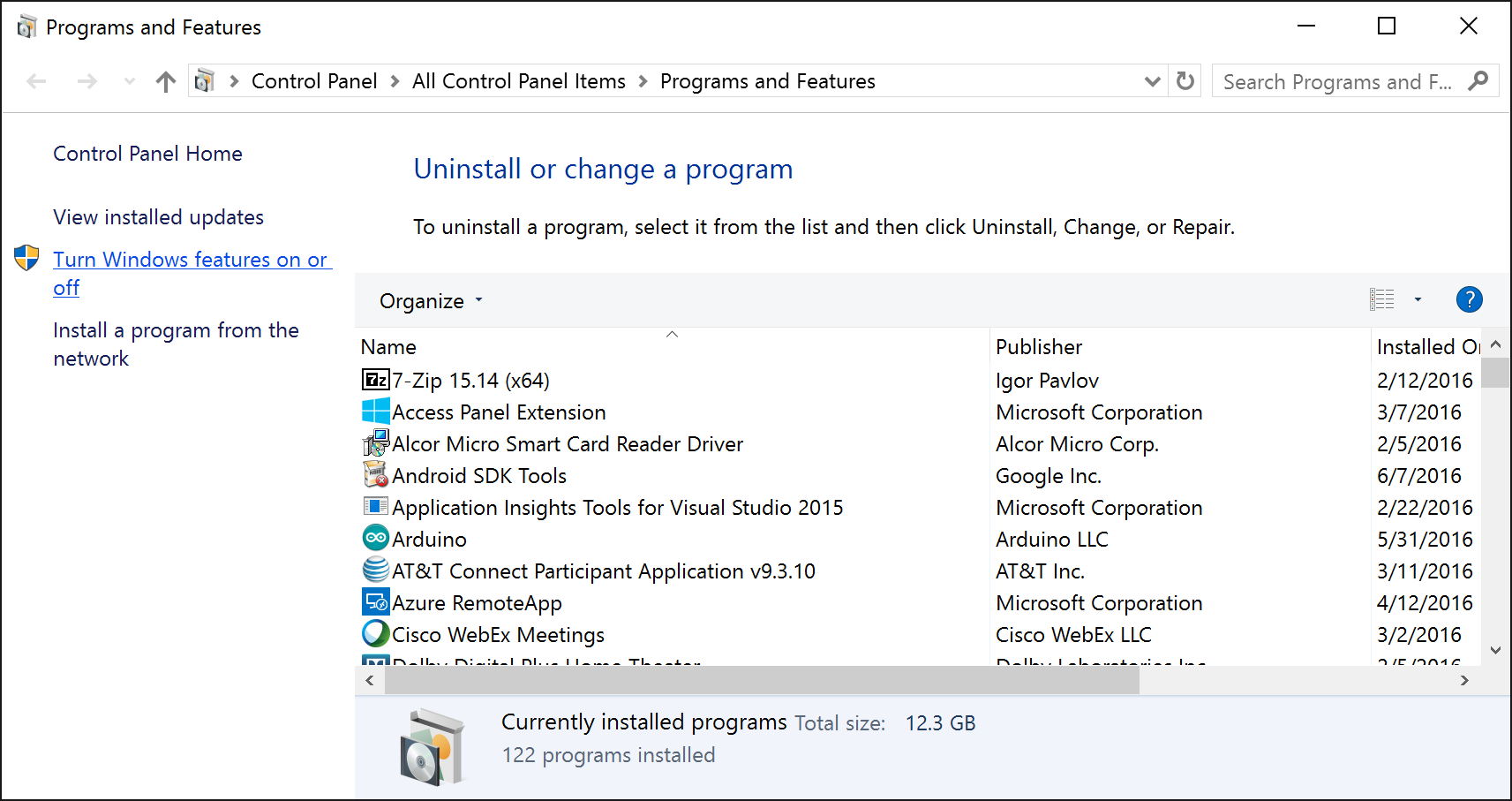 Control Panel - Programs and Features - Turn windows features on or off