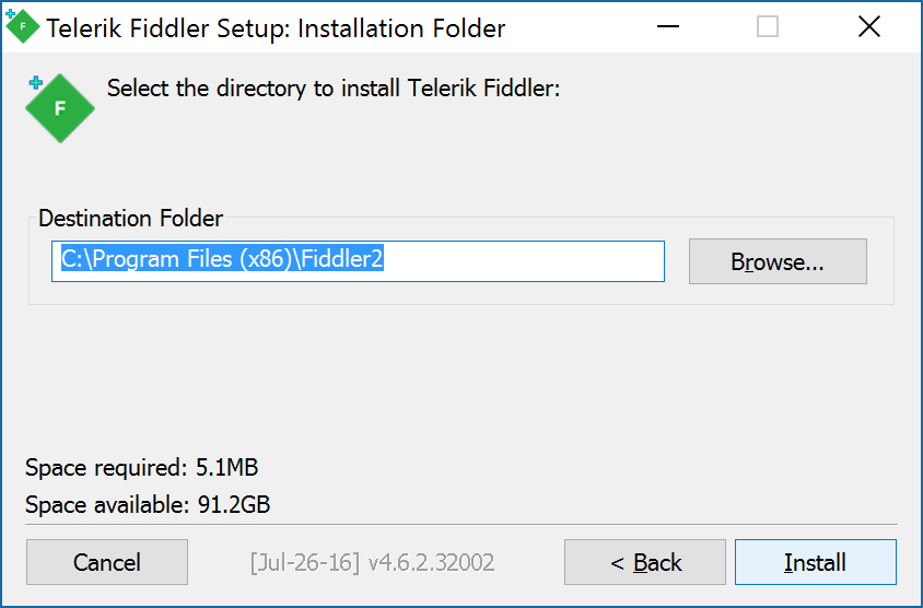 Fiddler Install - Destination Folder