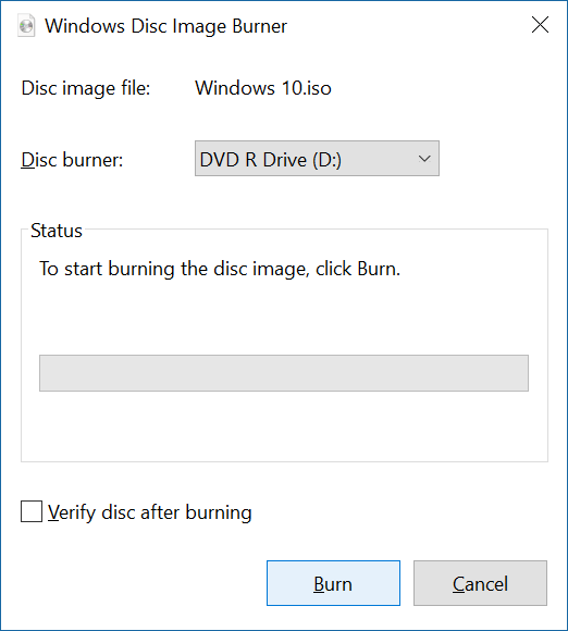 windows 10 burn disc image missing